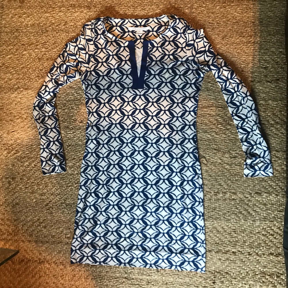 DVF Blue and White Patterned Dress